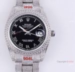 Fully Iced Out Rolex Watch For Mens Rolex Datejust 126334 Black Dial Roman Numerals Replica 